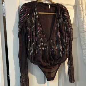 Elegant Black Sequin Bodysuit Top
